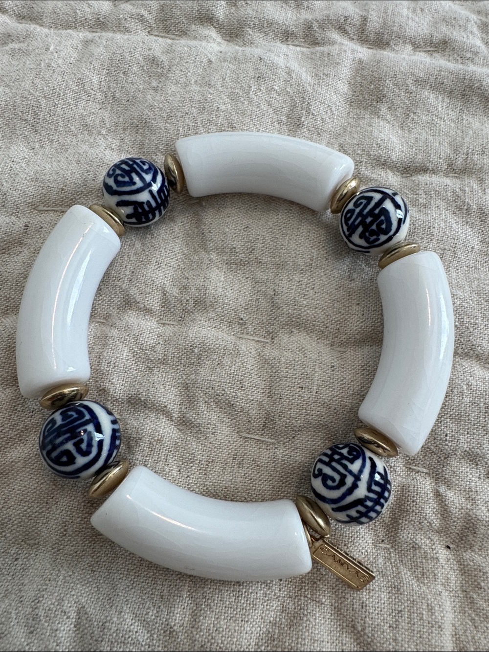 Bella Canvas White and Blue Asian Beaded Stretch Bracelet